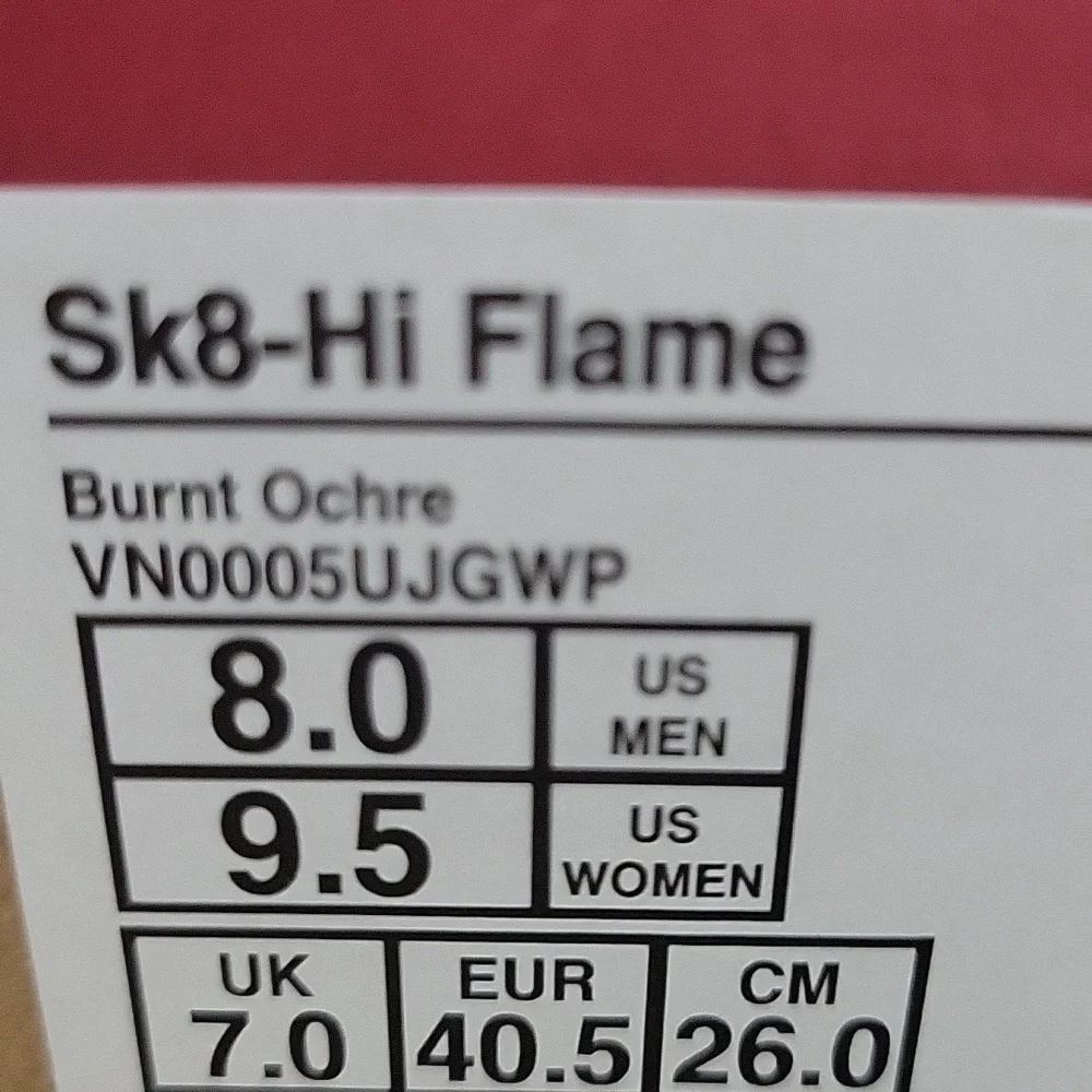 Van's SK8-Hi Flame in the box no lid authentic uper textile and leather.